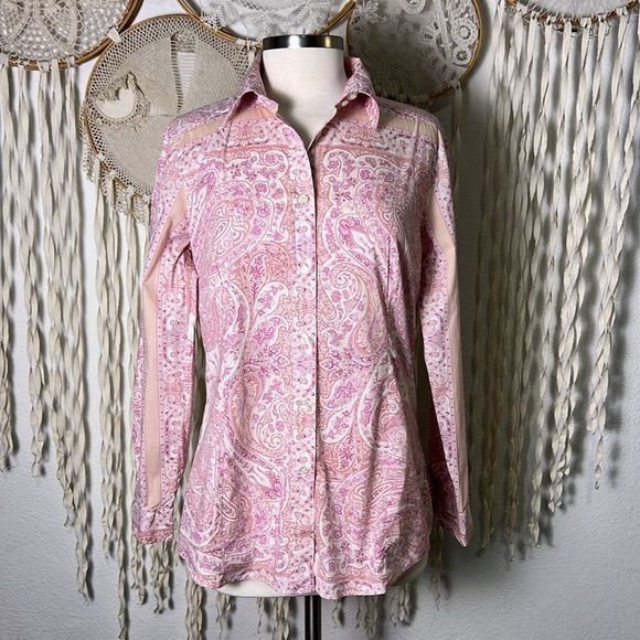 ETRO Pink and Peach Paisely Long Sleeve Button Down Blouse 46/10 - Picture 1 of 12